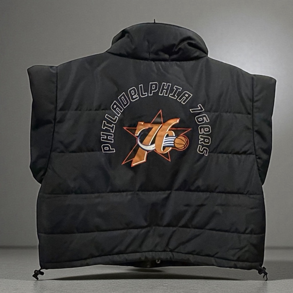 Mitchell and Ness 76ers Black Hardwood Classics Puffer Vest XL